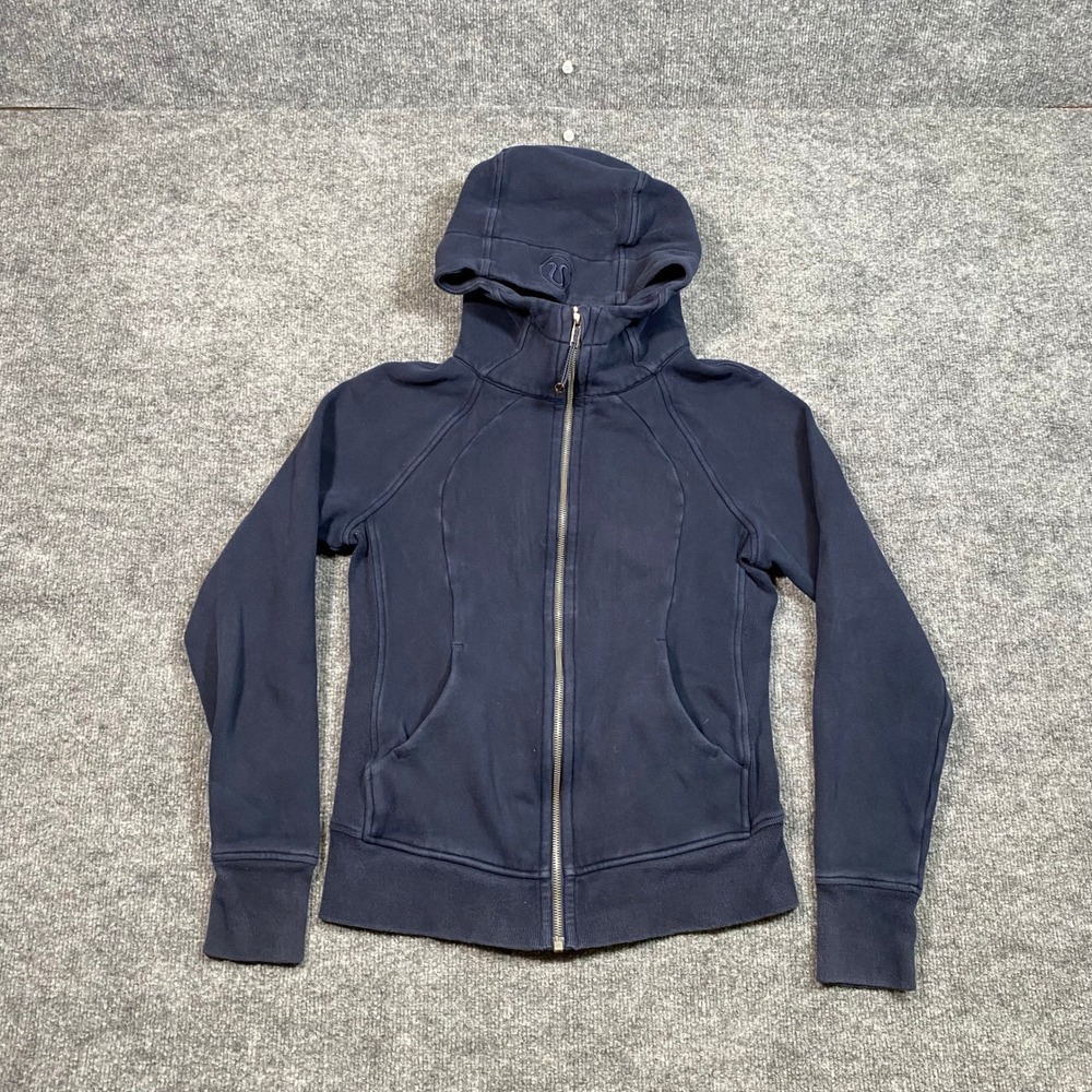 Lululemon Scuba Full Zip Hoodie Navy Blue Size 6 Thumbholes Athletic Jacket